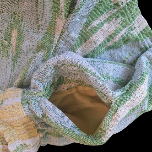 Aerie Jacquard Shorts Green Yellow Boho Hi-Rise Drawcord Waist 100% Cotton Baggy - Picture 10 of 15